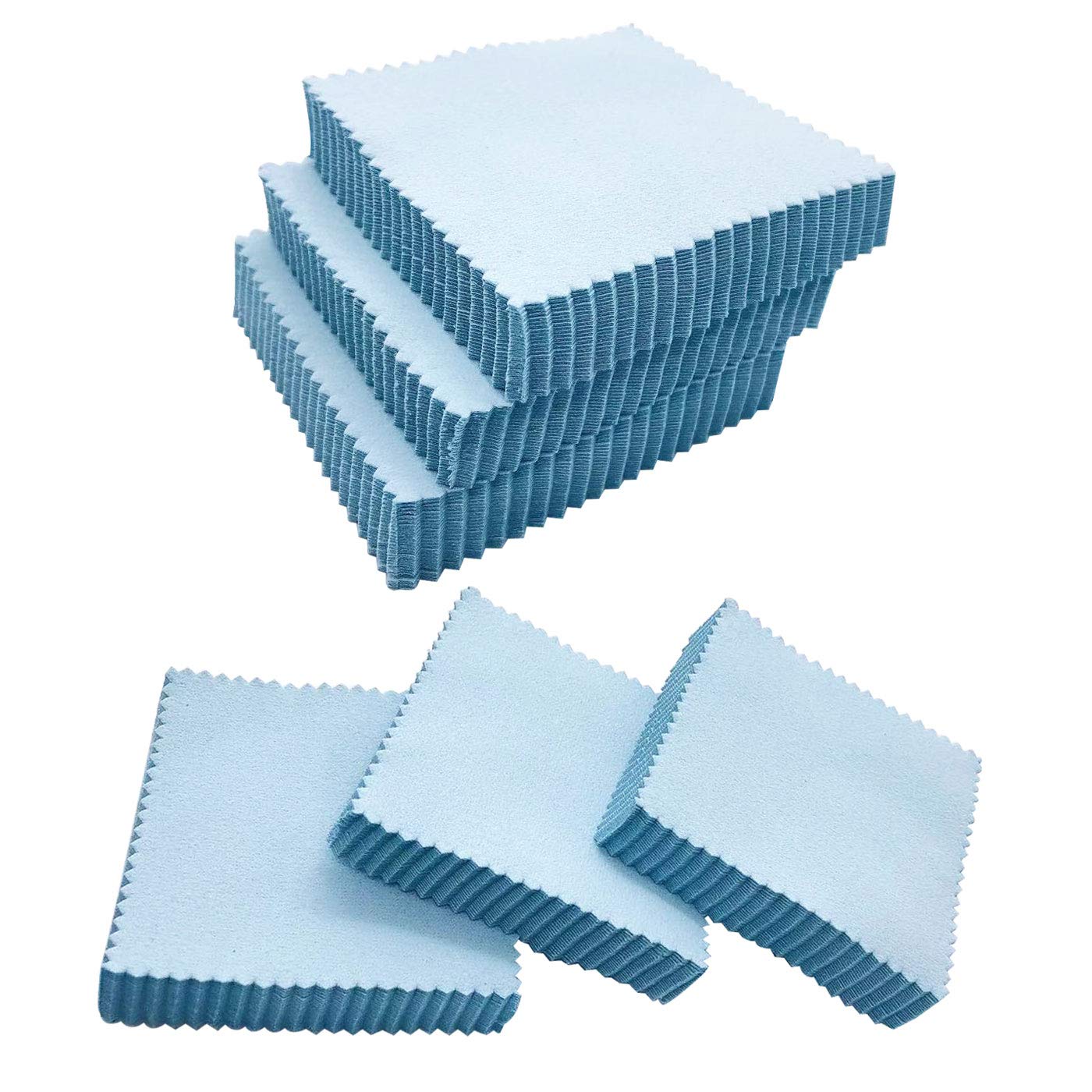 LuckkymeJewelry Cleaning Cloth, Luckkyme 100 Pieces Polishing Cloth for Sterling Silver Gold Platinum Watches Glasses and More, Blue