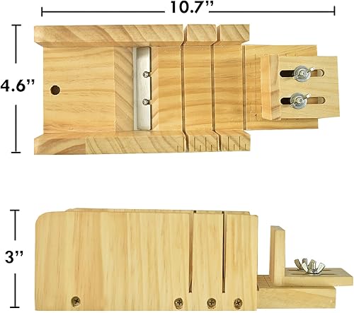 Miniatura 3 de Artcome Juego de cortador de jabón, función ajustable, molde de jabón de madera, cortador de pan con cortador ondulado y recto de acero inoxidable