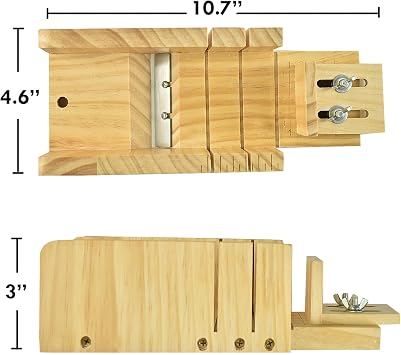Artcome Loaf Soap Making Cutting Mold Kit Multi-Function Adjustable Wood Soap Mold Set - Rectangular Silicone Mold Set with Stainless Steel Wavy & Straight Cutter