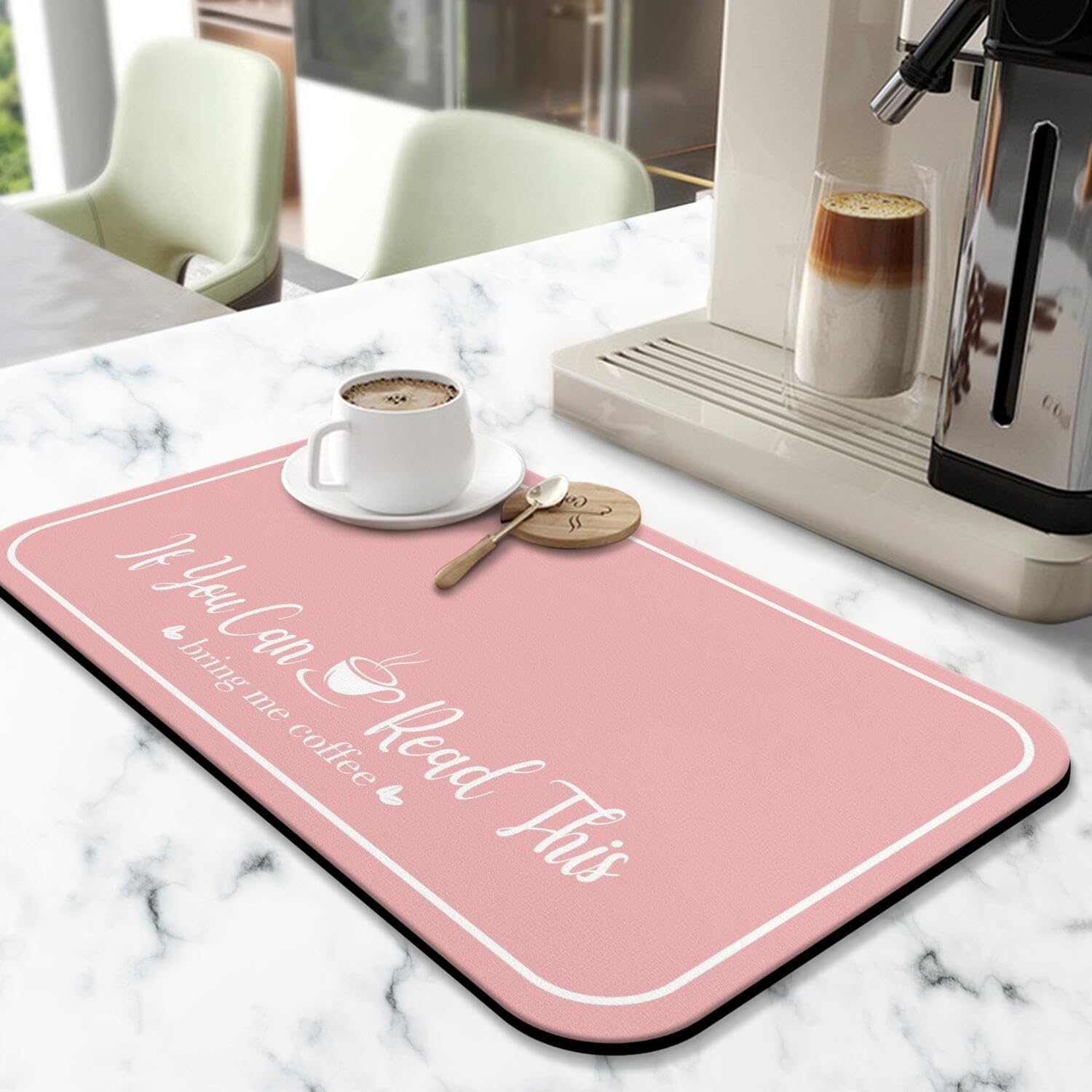 Coffee Bar Mat for Countertops 31.5inx17in,Absorbent Hide Stain Anti-Slip Cafe Bar Accessories Fit Under Coffee Machine Mat,Dish Drying mats for Kitchen Pink 31.5" x 17"