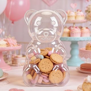 Luocute Large Clear Plastic Bear Container Jar, with Lid for Candy and Storage, Fillable Gift Box Favors, 11.81x7.40x5.71in