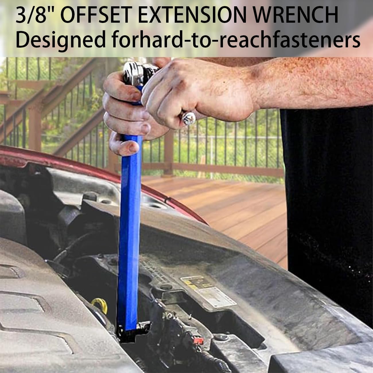 Offset Extension Wrench Set 15.4-Inch in Length, Adaptable to Impact Wrenches, with 1/2"", 1/4"", 3/8"" Square Bit Drive Adapter and 1/4"" Bit Drive Adapter, Universal Ratchet Extension Wrench (Blue)