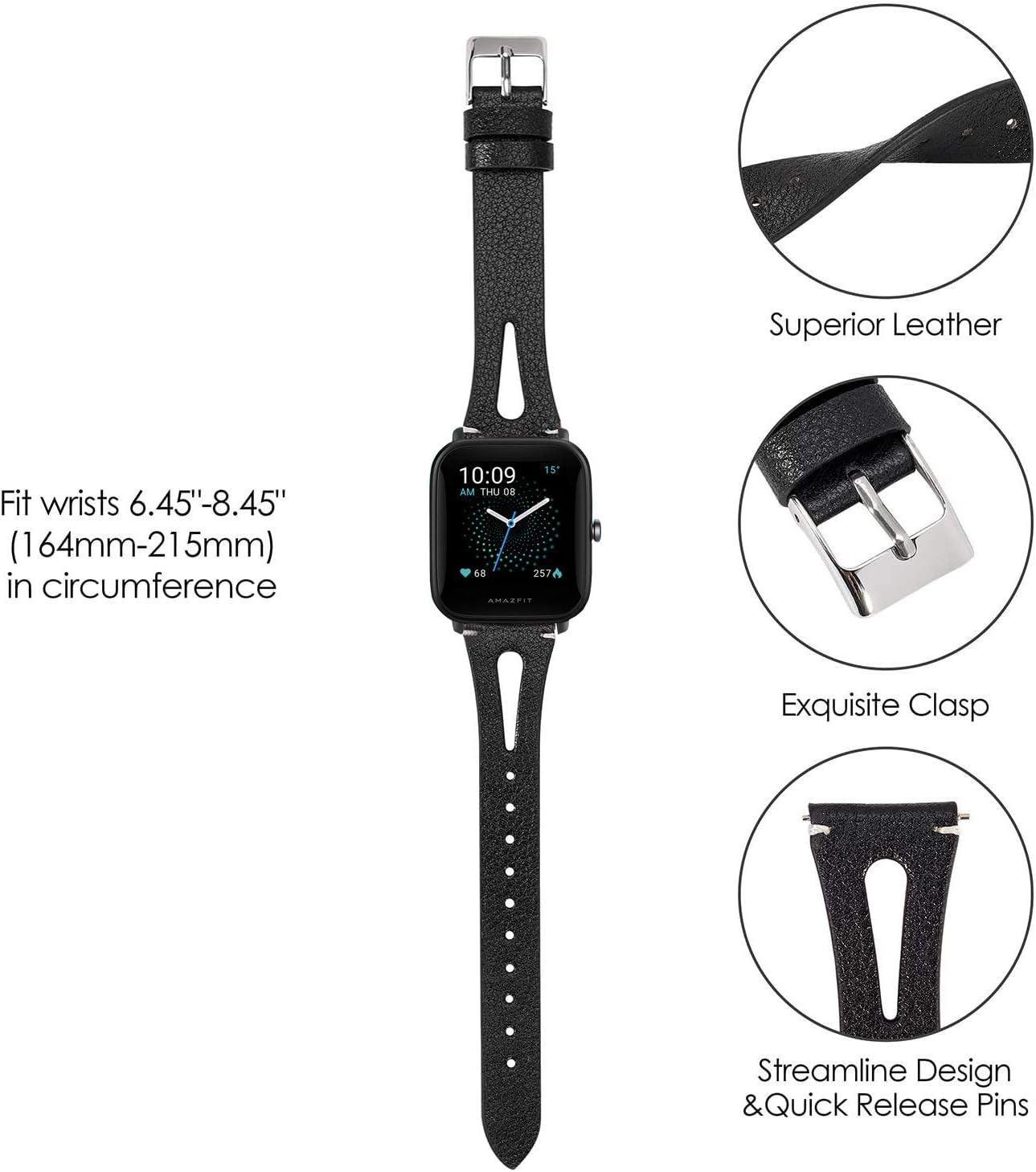 Detailed view of the Youkei Slim Vintage Leather Smartwatch Band, highlighting the quick-release pin mechanism.