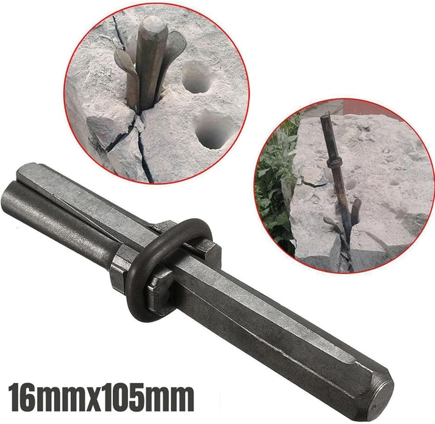 1/5PCS Stone Splitting Tool Stone Splitter Metal Plug Wedges Concrete Rock Splitters Hand Tool 14/16/18mm Stone Chopper Chisels(16mm5pcs)