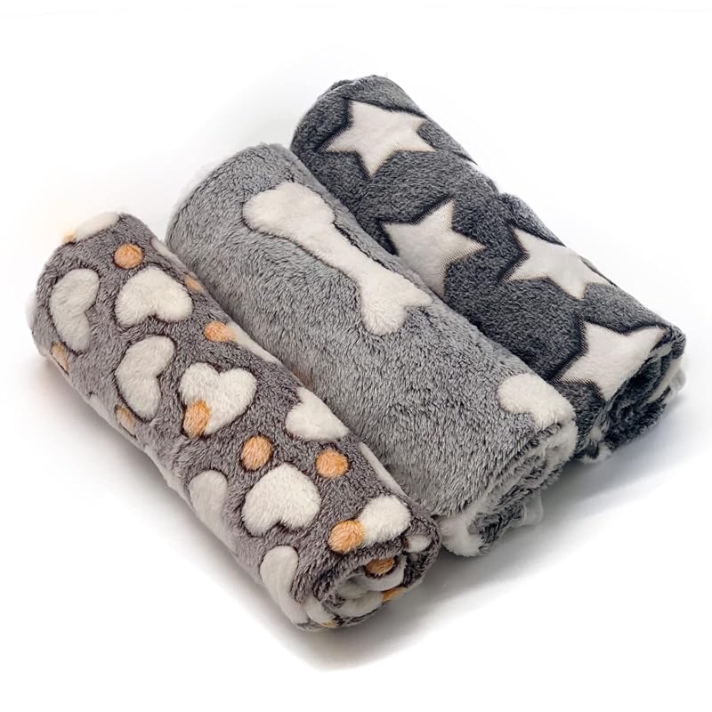 Manta de Fleece para Cães e Gatos SORKUT, Poliéster Macio, Bone/Love/Star, Pacote com 3 de 60 x 40 cm
