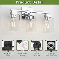 Vista 5 de Espird Chrome Bathroom Vanity Light - 3 Light Bathroom Light Fixture Square Design & UL Certification, Bath Room Lighting Fixtures Over Mirror