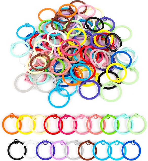 Flat Split Key Rings 100 PCS Metal Colorful Paint Split Keychain Rings 30mm Flat Split Rings Keyring Making Kit for Home Car Keys Attachment DIY Crafts Decorations (Random Color)