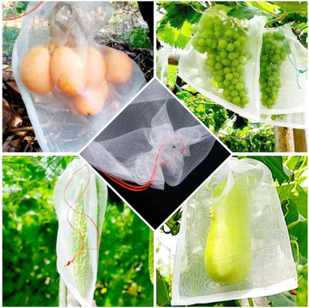Plant Fruit Protection Bags, Lightweight Mesh Drawstring Fruit Hammock Storage Bags, Reusable Garden Netting Bag, Pack of 10, 25cm x 55cm