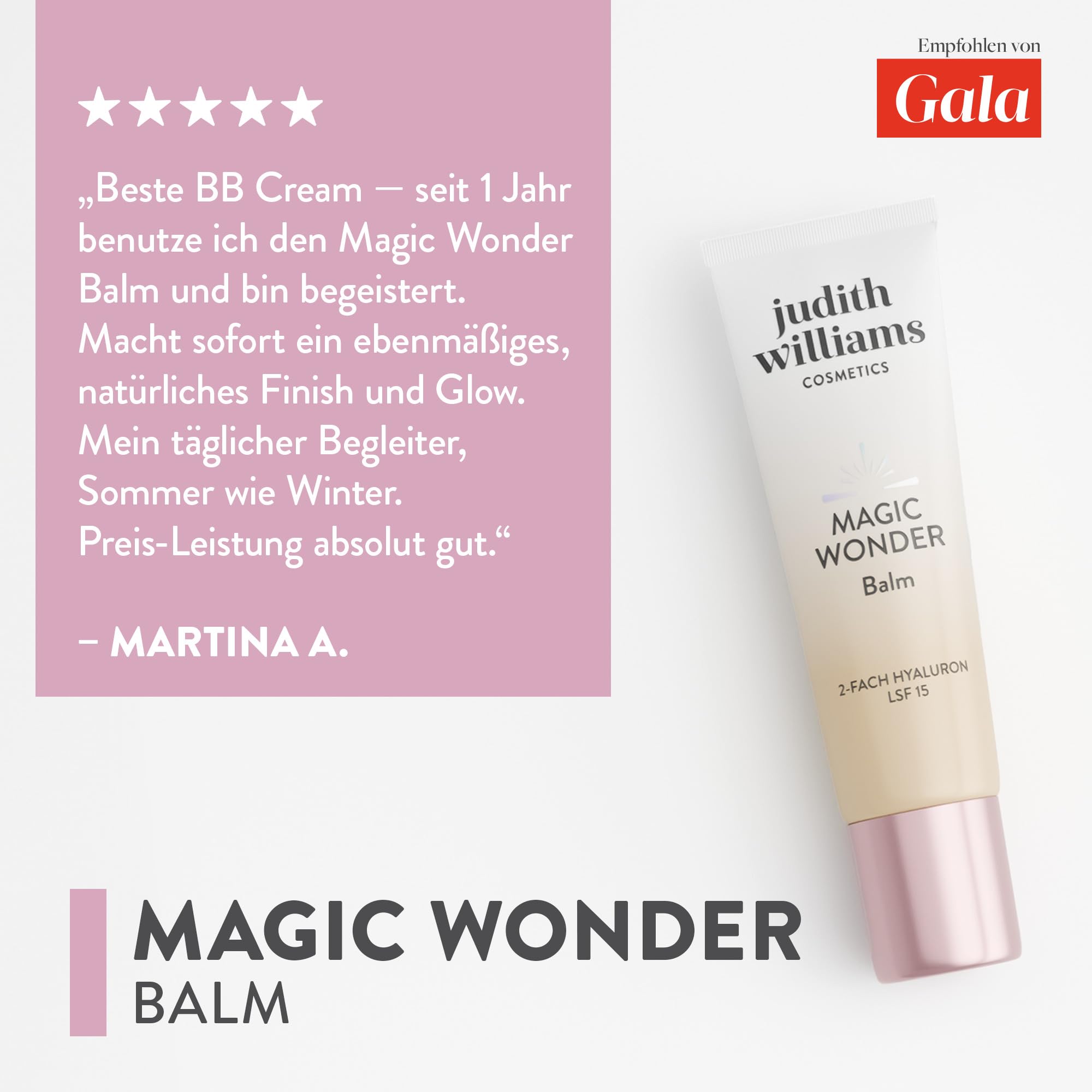 Judith Williams Cosmetics – Face Balm Magic Wonder 30 ml – getönte Tagescreme mit LSF und Anti-Aging-Effekt, feuchtigkeitsspendende und hauttonanpassende BB Cream | LSF, Anti-Aging-Effekt, feuchtigkeitsspendend, hauttonanpassend, BB Cream