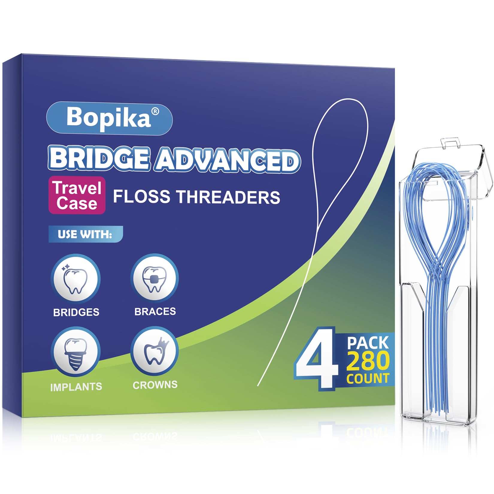 Bopika Floss Threaders Dental Floss for Braces, Bridges, and Implants 280 Count (Pack of 4)
