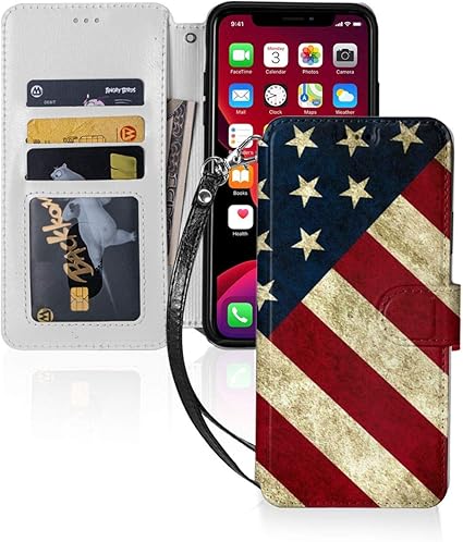 Amazon Iphone 11 Pro ケース 手帳型 アメリカの国旗 ストラップ付き カード収納 スタンド機能 Puレザー Qi ワイヤレス充電対応 耐衝撃 全面保護 家電 カメラ オンライン通販