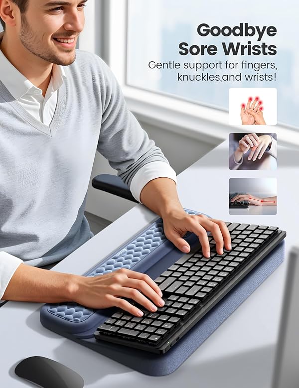 Vaydeer Wrist Rest with Keyboard Stand, Computer Wrist Support Pad, Ergonomic Keyboard Riser Holder Lift Tray with Wrist Pad, Soft Memory Foam Desk Cushion, Palm Hand Typing for Office Home Gift-Blue by Vaydeer - Image 2