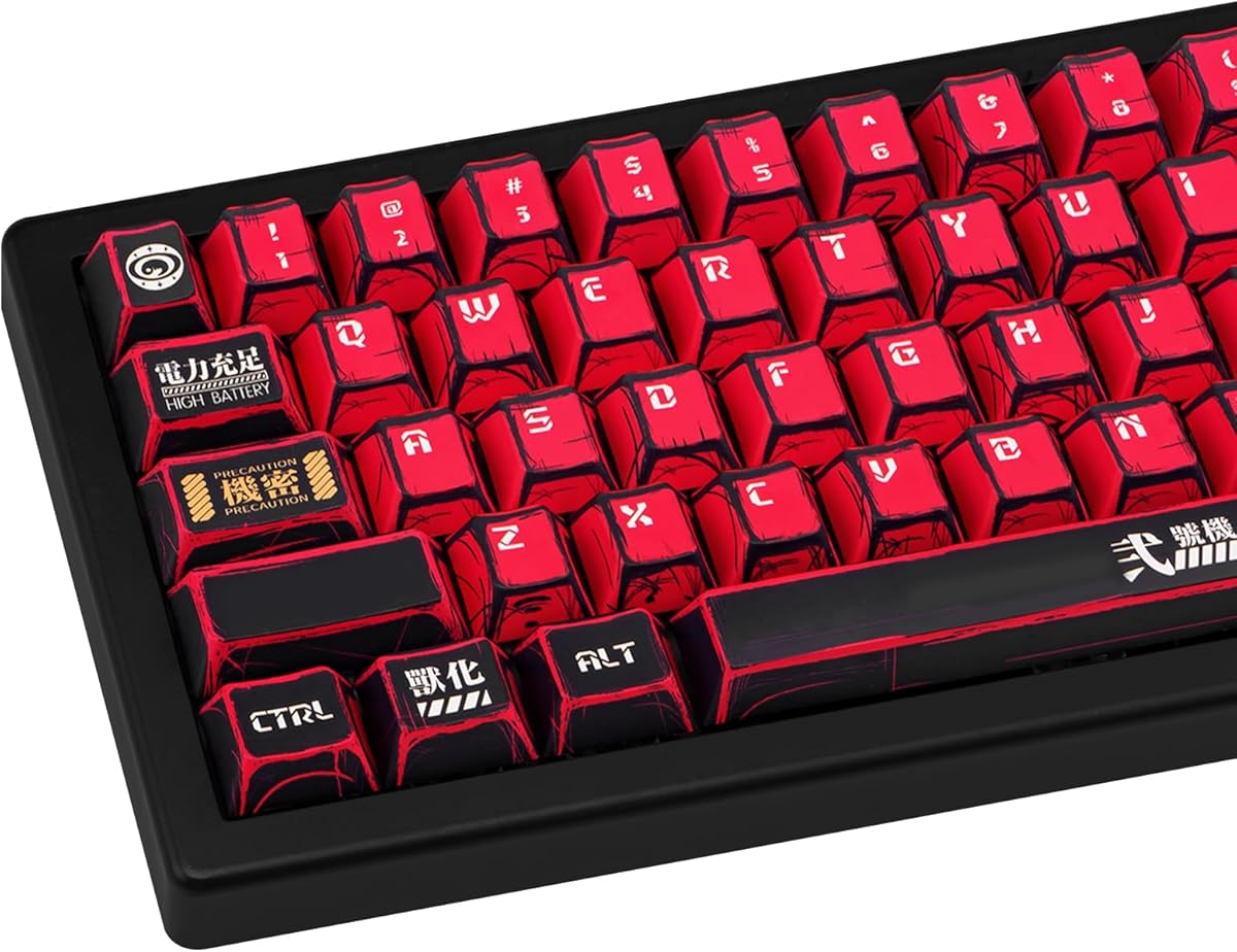Red and Black PBT Keycaps Set 135 Keys Cherry Profile Manga Japanese Style Keycaps Cherry Mx Gaming Keyboard Keycap Set for ANSI Layout Mechanical Keyboard