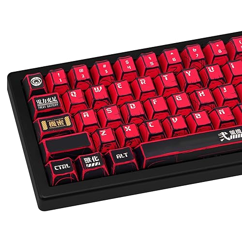 GEKUCAP Red and Black PBT Keycaps Set 135 Keys Cherry Profile Manga Japanese Style Keycaps Cherry Mx Gaming Keyboard Keycap Set for ANSI Layout Mechanical Keyboard - Red Manga