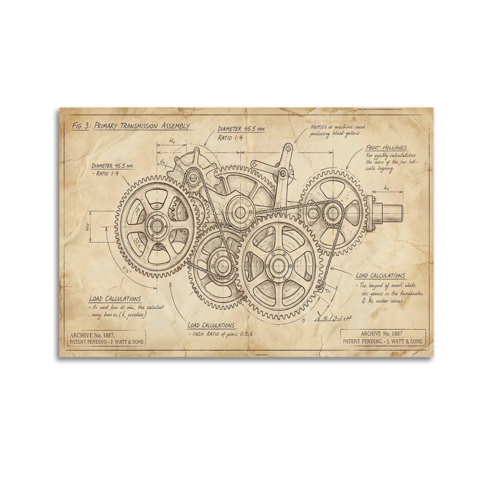OKAHYS Vintage Mechanical Gear Structure Aesthetics Poster Decorative Painting Canvas Wall Artworks Picture 20x30inch(50x75cm)