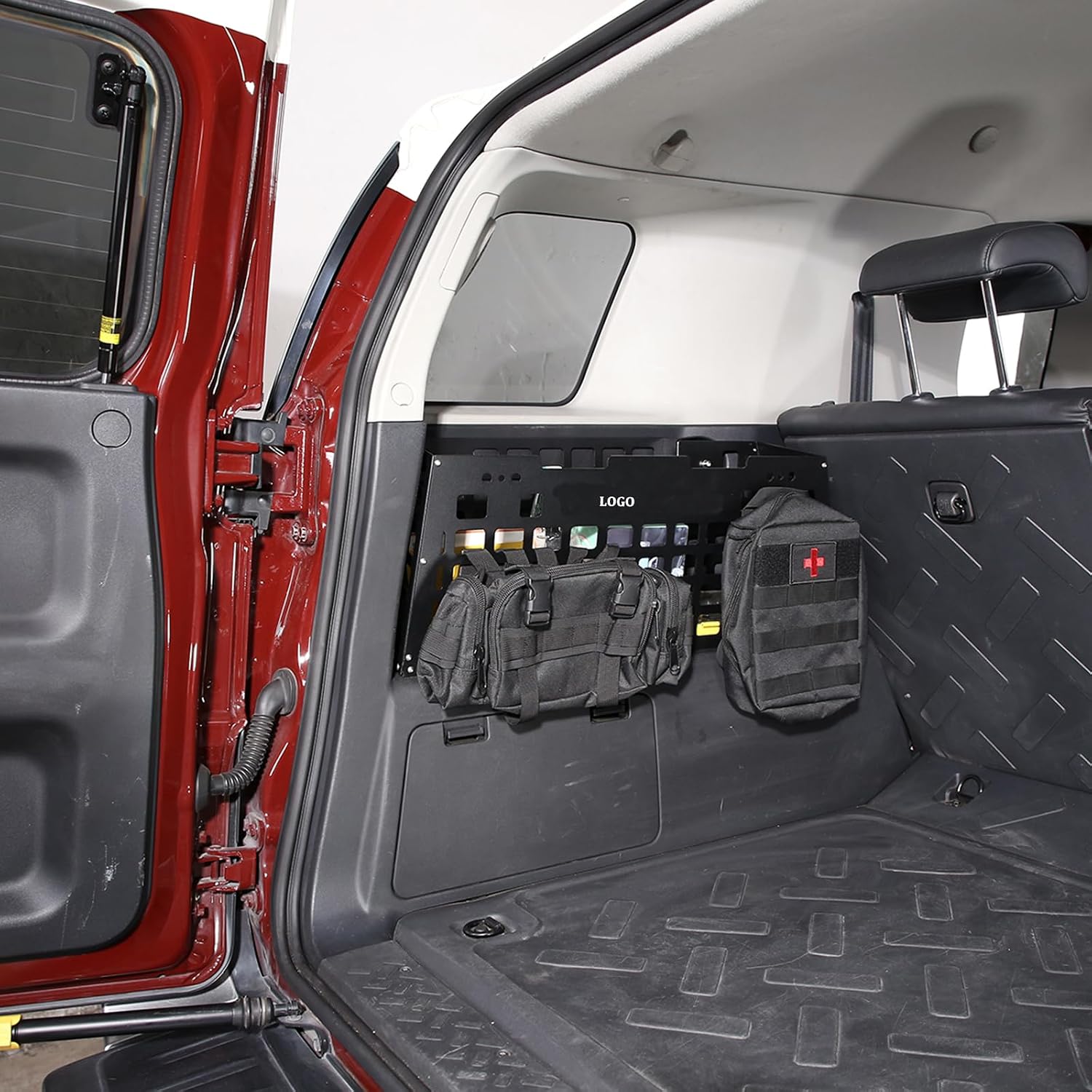 Rear Trunk Molle Panel Organizer Bin for Toyota FJ Cruiser 2007-2021 Accessories, Modular Storage Panel, Trunk Side Cargo Rack Shelf Organizer Basket, Rear Boot Metal Fence Storage Box