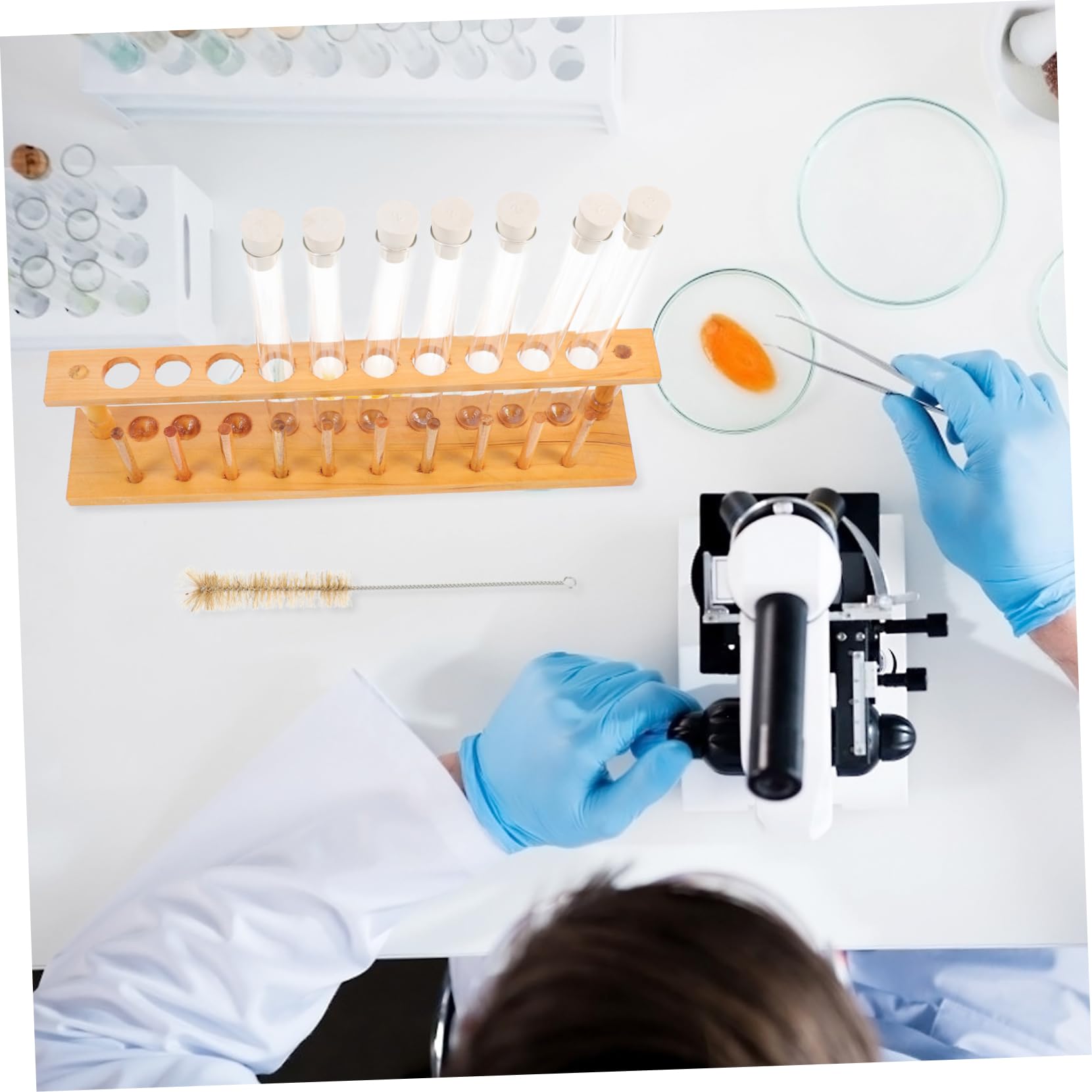 1 Juego tubo de ensayo moderno rejilla para tubos laboratorio transparente equipo de experimento de química kit experimentos tripe tubos de ensayo con tapa tubos con tapa de madera