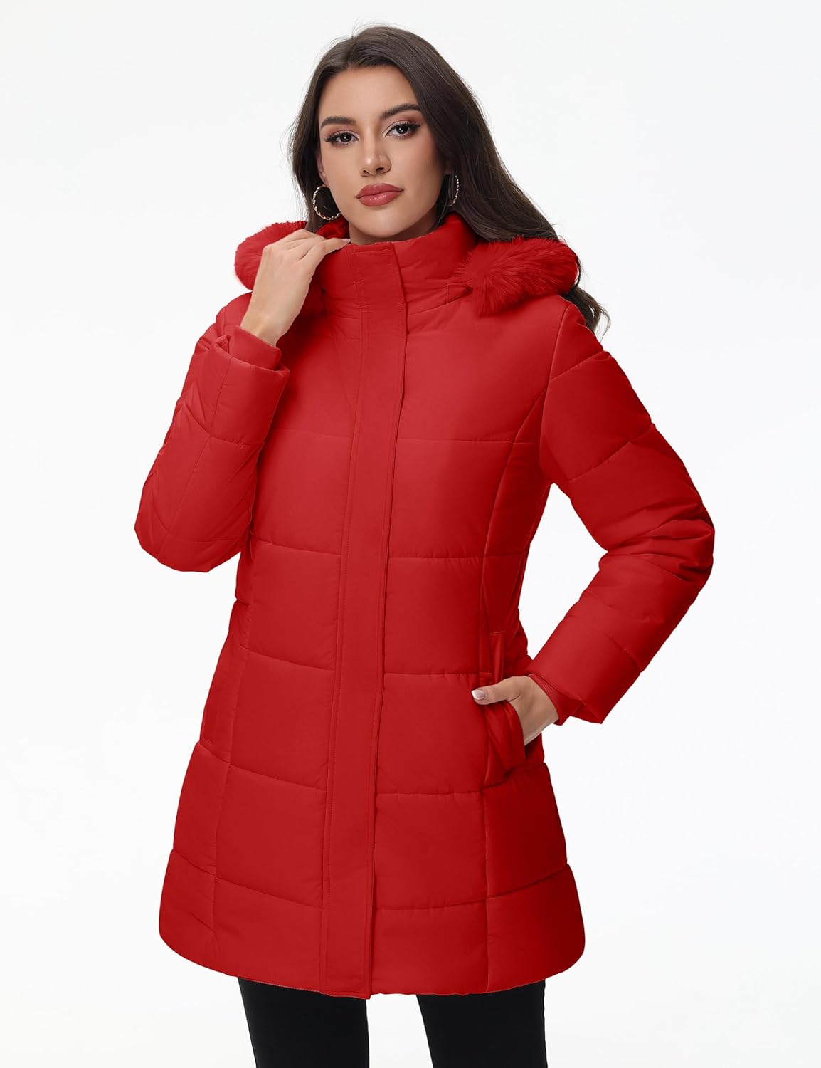 YUCOLEN Long Winter Coats for Women Fleece Lined Sherpa Puffer Jackets with Hood Pockets Zip Warm Thicken Parka Coat - Image 4