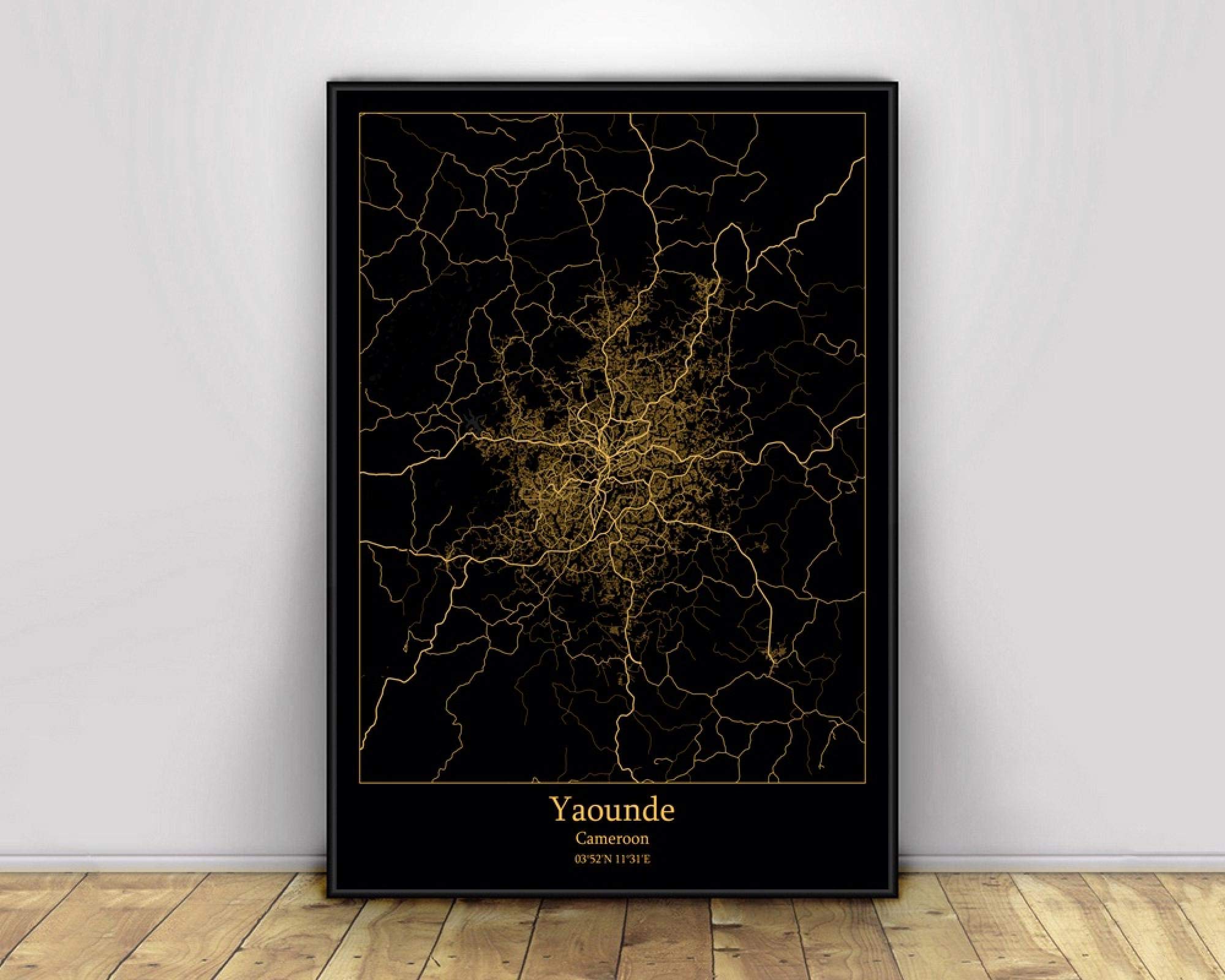Impression sur toile Yaoundé haut de gamme affiche design scandinave or