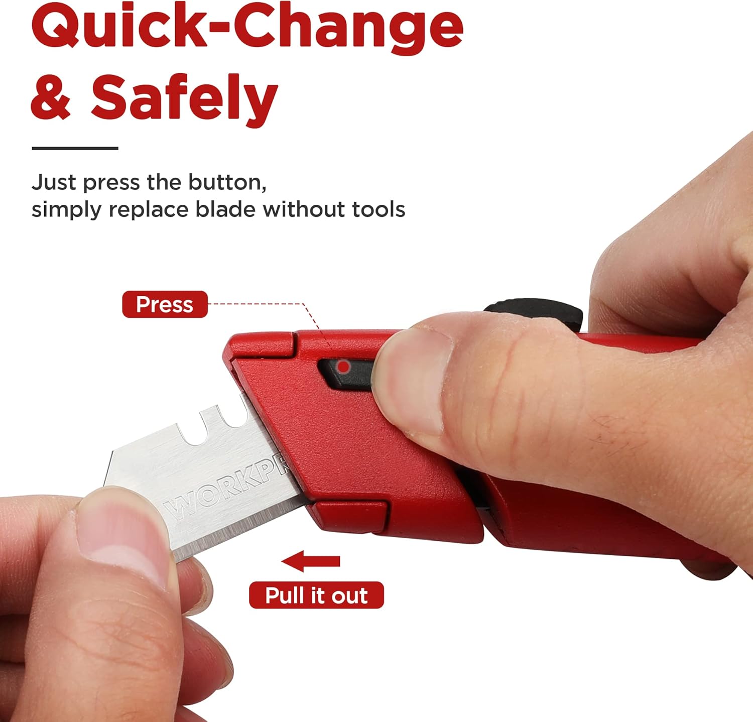 WORKPRO Retractable Box Cutter, Quick Change Utility Knife with Extra Blade Storage - Heavy Duty Aluminum Razor Knife, Twine Cutter, Bonus SK5 Blades Included, Red - - 