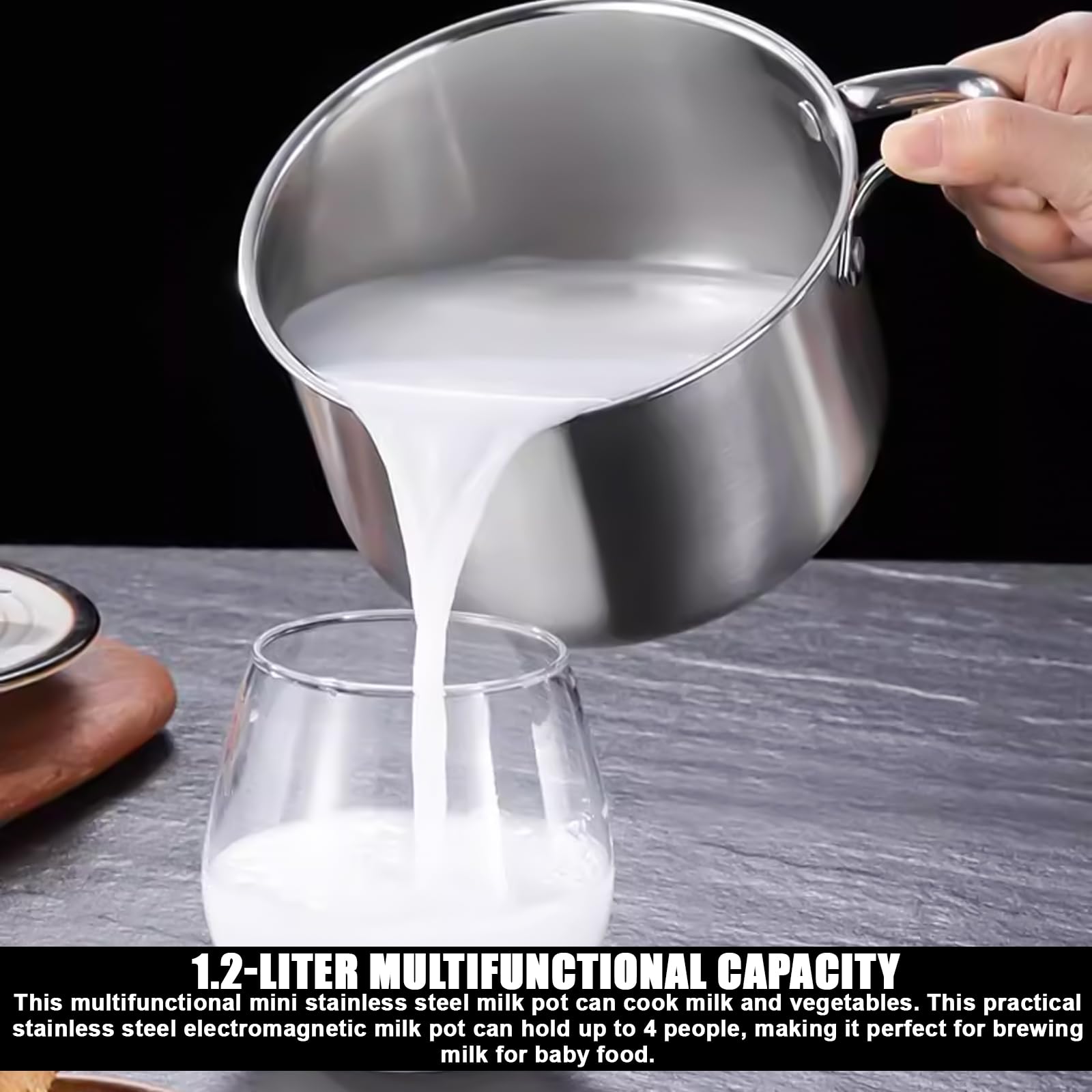 Pentola per latte a induzione in acciaio inox: mini pentola da 14 cm, per latte e porridge (304 acciaio/10 cm di profondità)