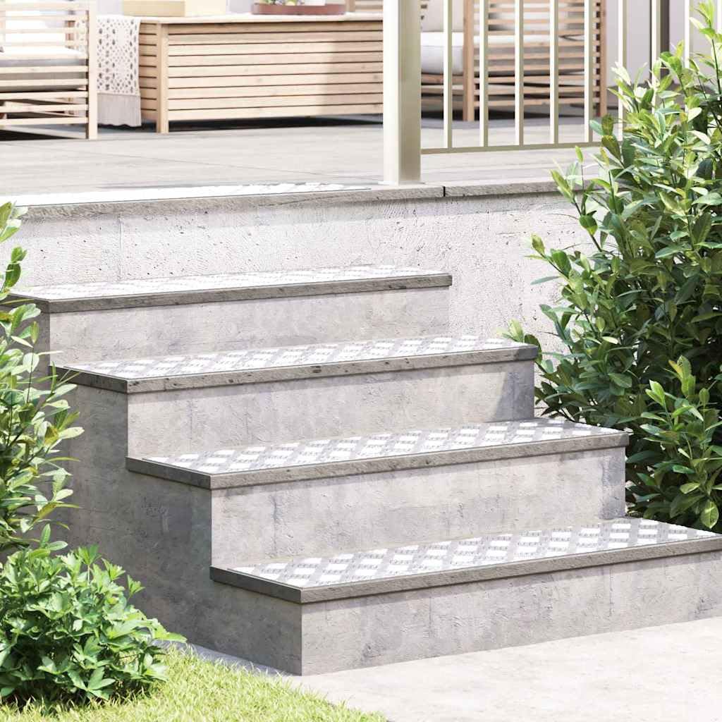 Set di 4 gradini per scale in alluminio, colore argento, 100 x 25 cm, design in lamiera striata, per interni ed esterni, sicurezza, antiscivolo, protezione durevole