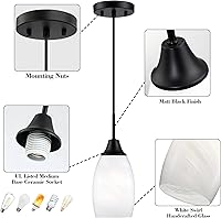 Vista 6 de Mini Glass Pendant Light,1-Light Handblown White Oval Art Glass Hanging Pendant Light for Kitchen Island,Dining Room,Living,Foyer,Hallway, Entry