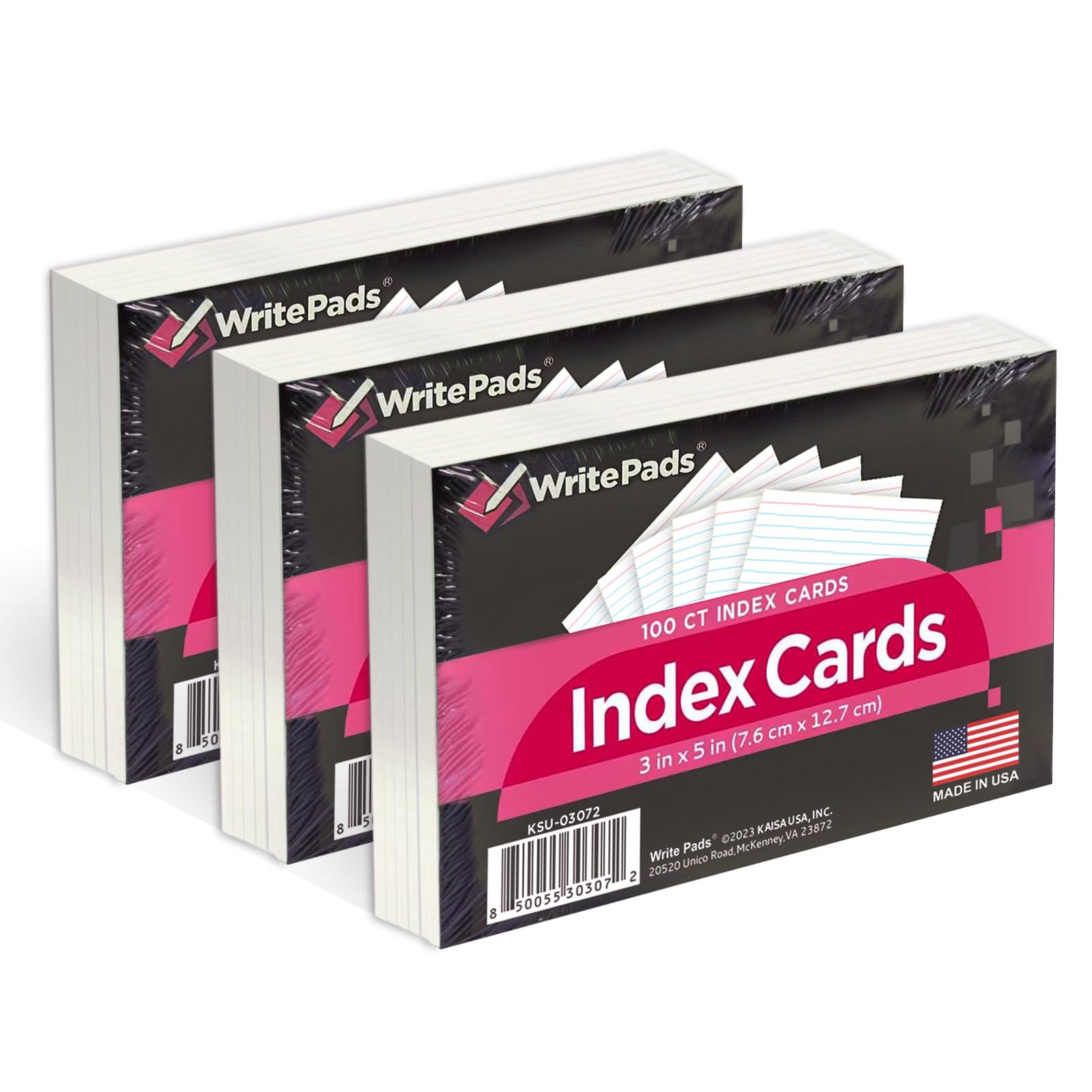 Photo 1 of KAISA Lined Index Card 3"x5" Index Cards Flashcards, 300 Count Ruled on Front, Blank on Back Index Cards, White 3 pack of 100 Shrink