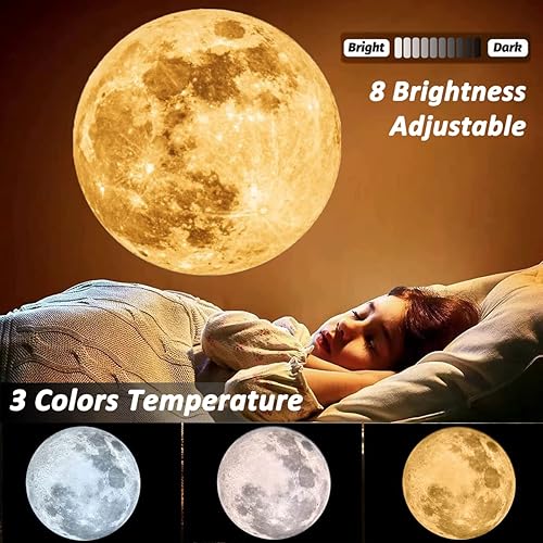 Miniatura 4 de BODLYL Lámpara de luna proyector de luz nocturna, luz de proyección de luna de 360 grados, iluminación alimentada por USB, proyector romántico de