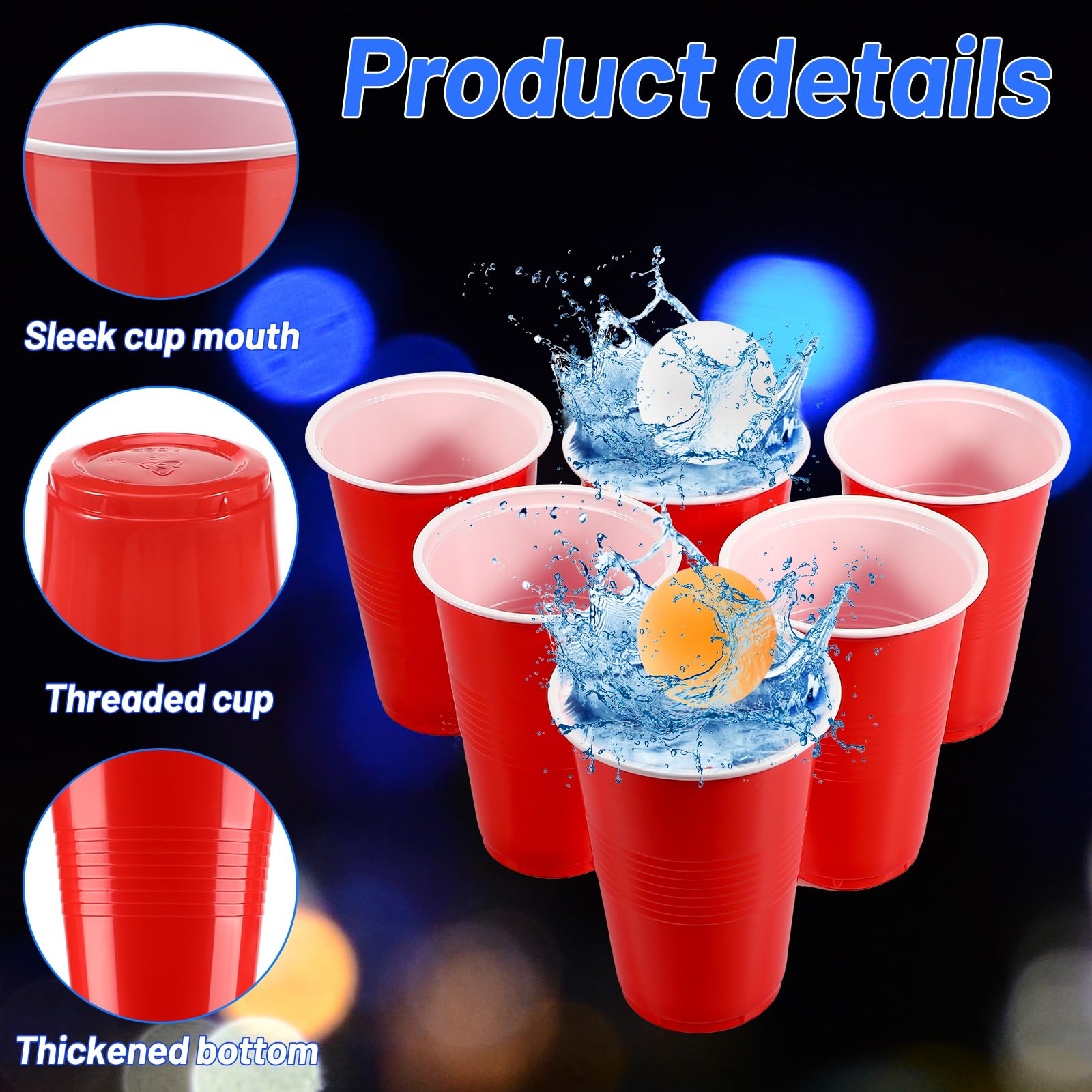 Litimkat Set di Bicchieri da Birra Pong, 50 Bicchieri Beer Pong(500ml) e 12 Palline da P ing Pong, Bicchieri riutilizzabili, per Giochi di bevute, Feste, Compleanni, Festival, Matrimoni, Campeggio