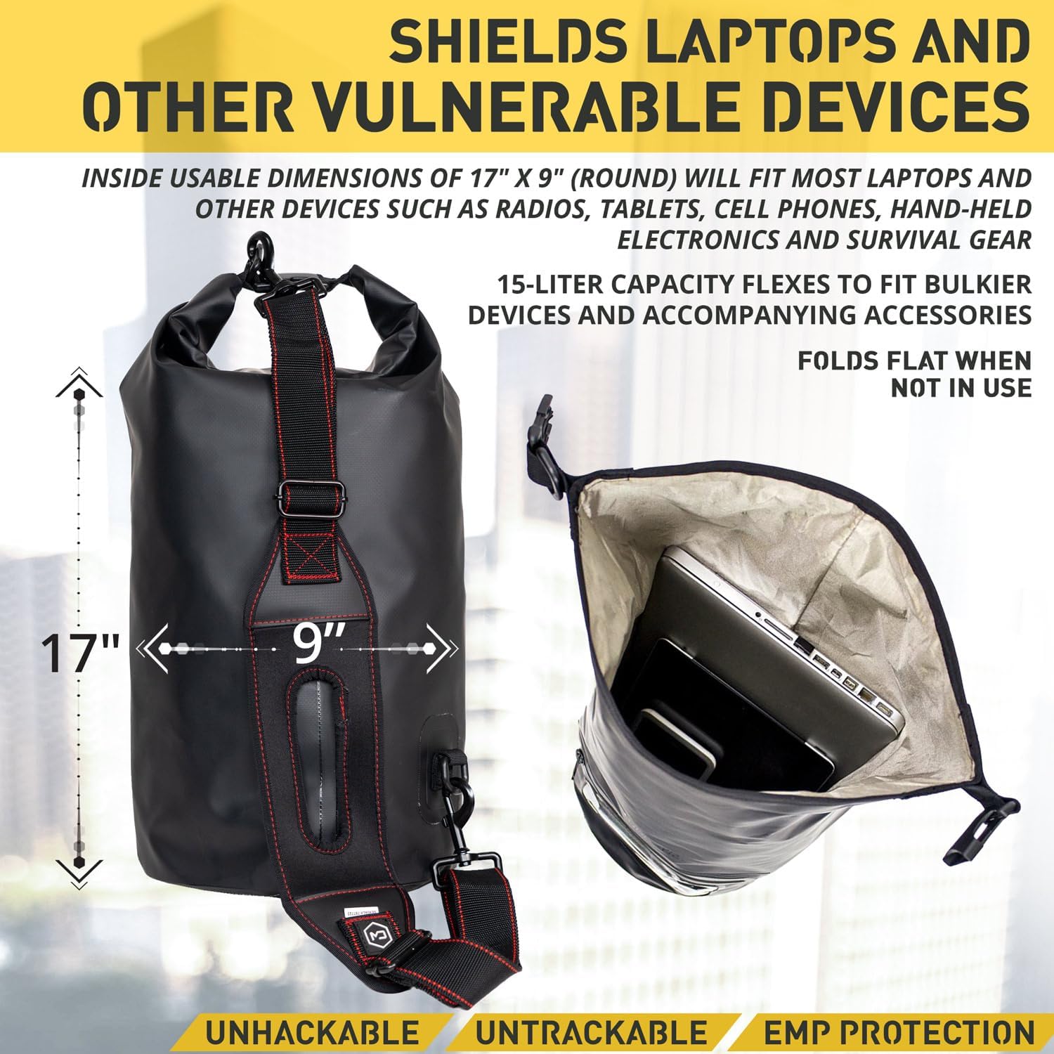Mission Darkness Dry Shield Faraday Tote 15L // Waterproof Dry Bag for Electronic Device Security & Transport // Signal Blocking, Anti-Tracking, EMP & CME Shield, Data Privacy for Mobile Devices - Image 3