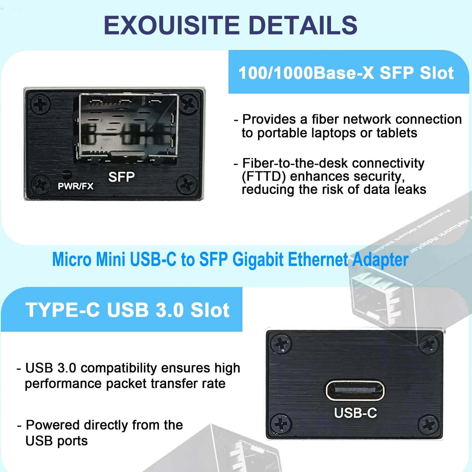 Adattatore da USB 3.0 a SFP Gigabit Ethernet | Scheda di interfaccia di rete per Windows, macOS, Linux; Full/Half Duplex; involucro metallico; Plug and Play