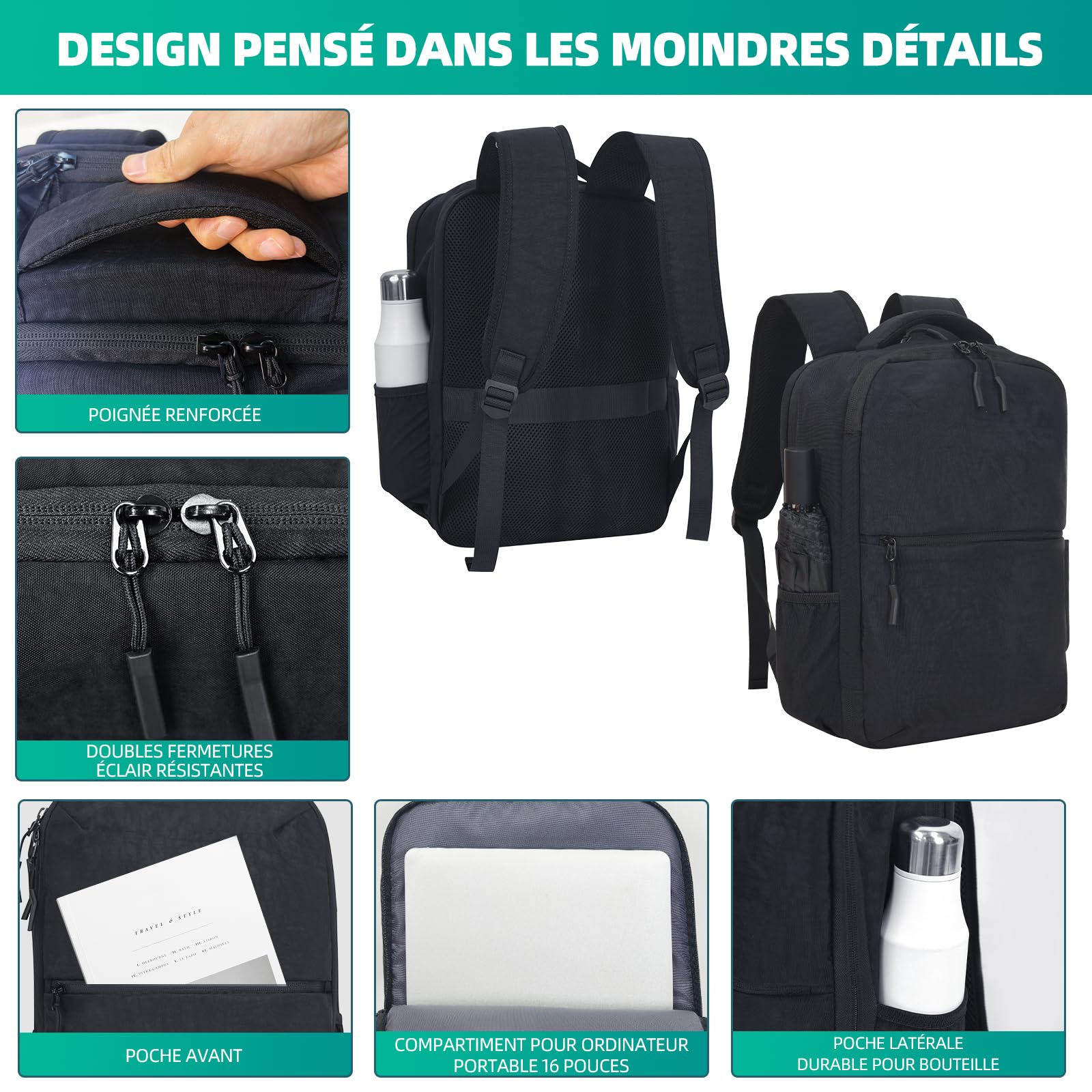 Sac à Dos Voyage Sous Vide: 30L Avec Compression USB sac de Voyage | Cabine Avion Format Bagage à Main,Ordinateur Portable 16 pouces étanche Résistant à l'eau Sans Pompe Affaires et Déplacements