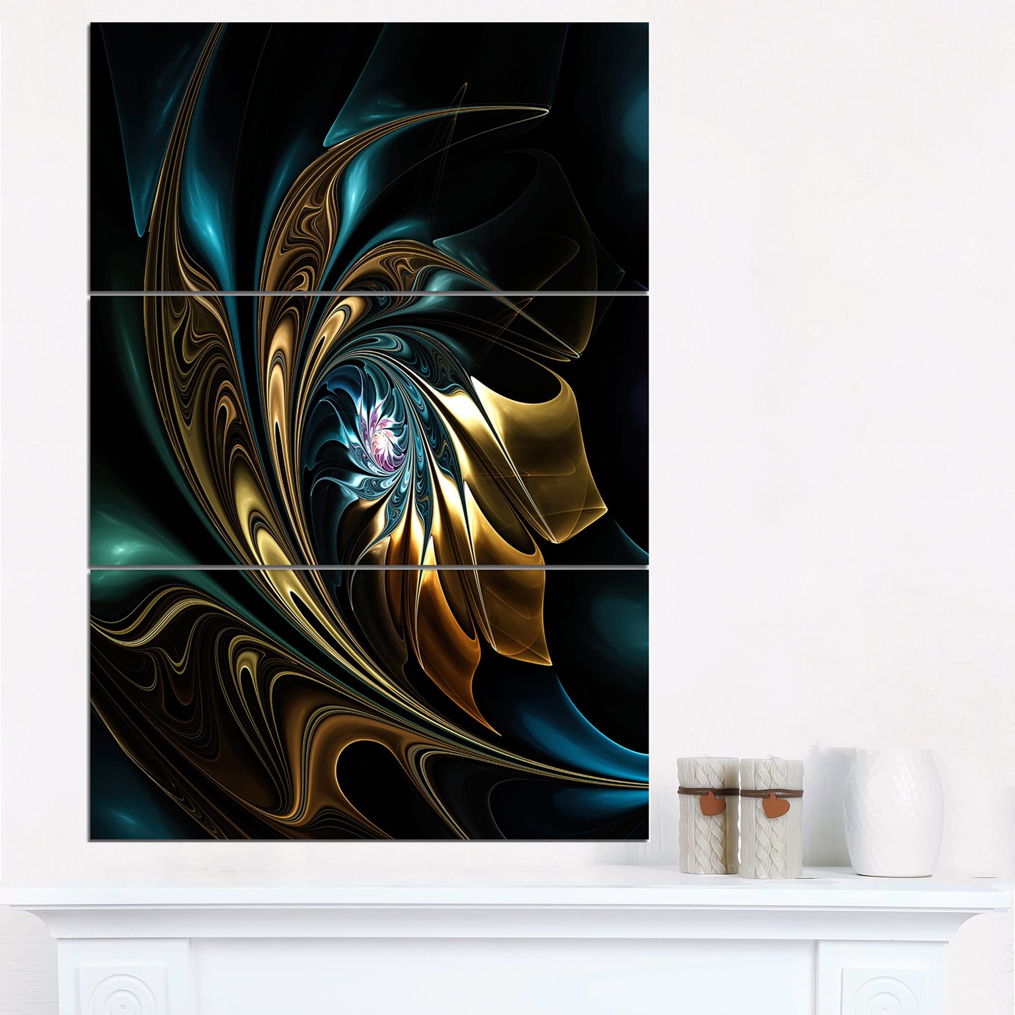 Amazon.co.jp: Designart ブラウンブルー フラクタルフラワー ブラック