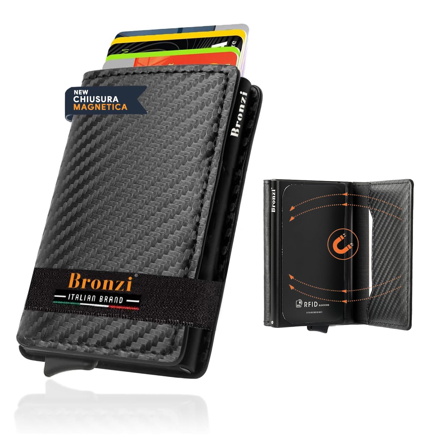 Bronzi® Portafoglio Uomo Slim Piccolo | Portacarte Uomo Donna Portatessere Porta Carte Di Credito | Portafogli Mini Protezione (𝐌𝐀𝐆𝐍𝐄𝐓𝐈𝐂 𝐂𝐀𝐑𝐁𝐎𝐍, 𝐌𝐀𝐆𝐍𝐄𝐓𝐈𝐂 𝐂𝐀𝐑𝐁𝐎𝐍)