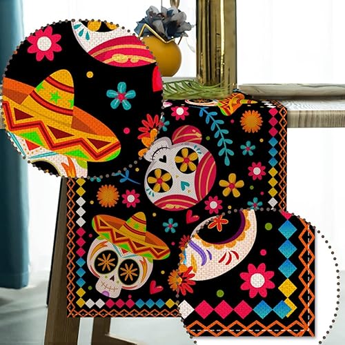 Miniatura 3 de Vohado Camino de mesa del Día de los Muertos Calavera de Azúcar Dia De Los Muertos Fiesta Mexicana Carnaval Festival Decoración México Fiesta