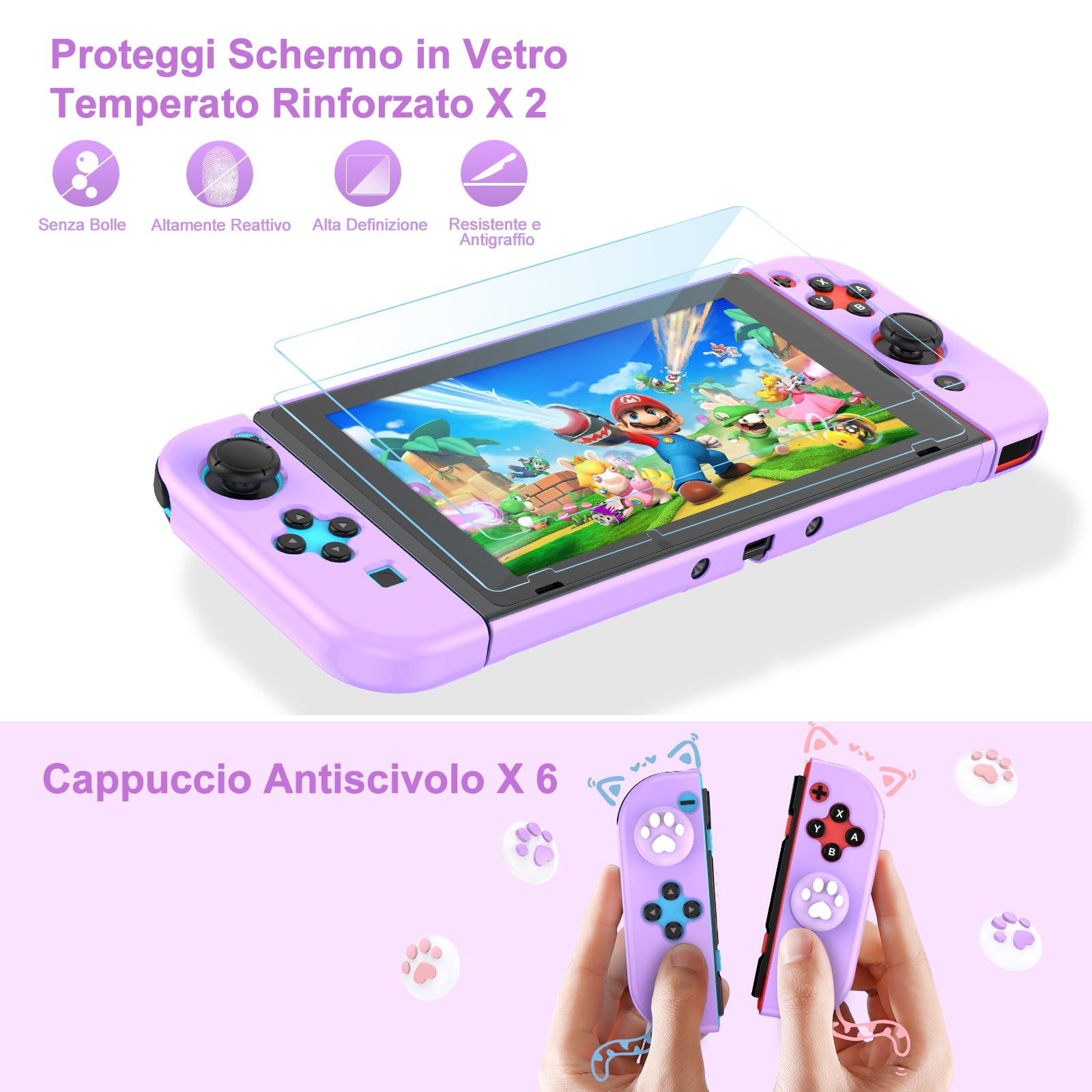 Younik Pacchetto Accessori Switch, kit Accessori 17 in 1 per Ragazze Include Custodia per Switch, Supporto Regolabile, Custodia Protettiva per Console Switch e J-Con (Viola)