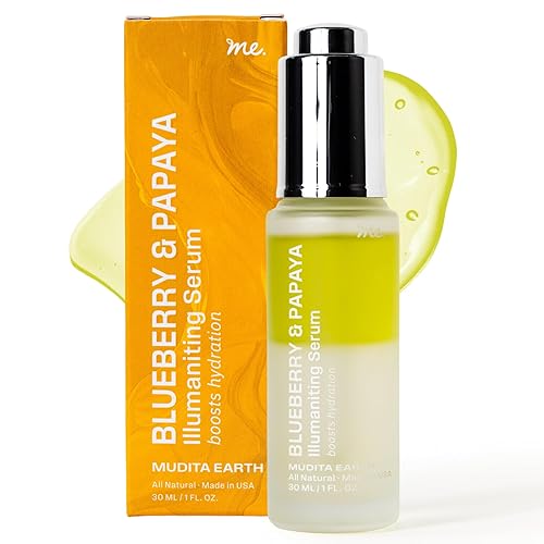 Mudita Earth - Suero de ácido hialurónico + vitamina B5 para la cara, 1 onza líquida, suero de brillo de arándanos y papaya probado por