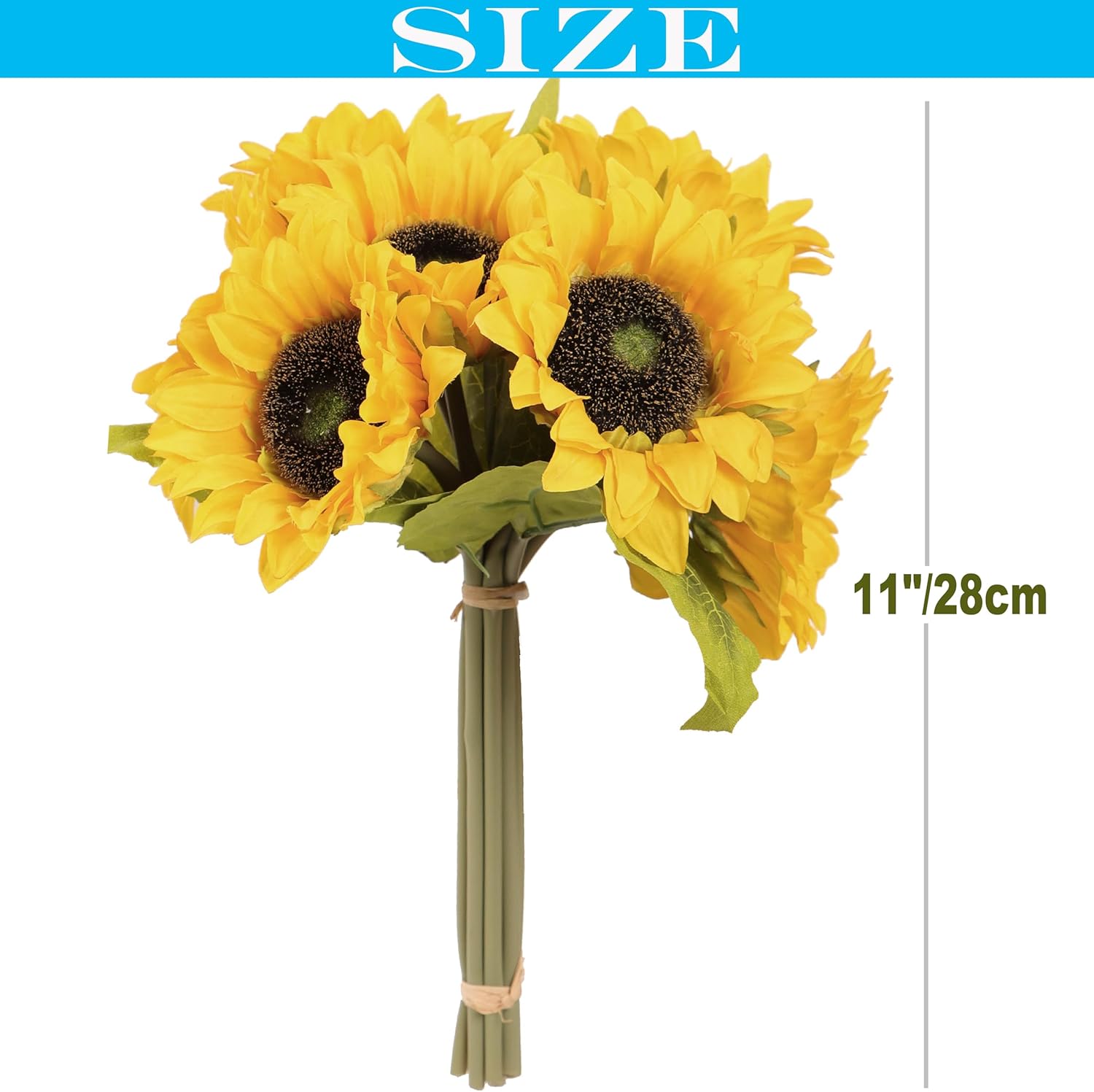 2pcs Artificial Sunflower Bouquets,22 Inch Bouquet with 9pcs Silk Sunflowers,Artificial Flowers for Wedding Bridal Bridesmaid,Rustic Home Décor Centerpiece,Yellow and Green
