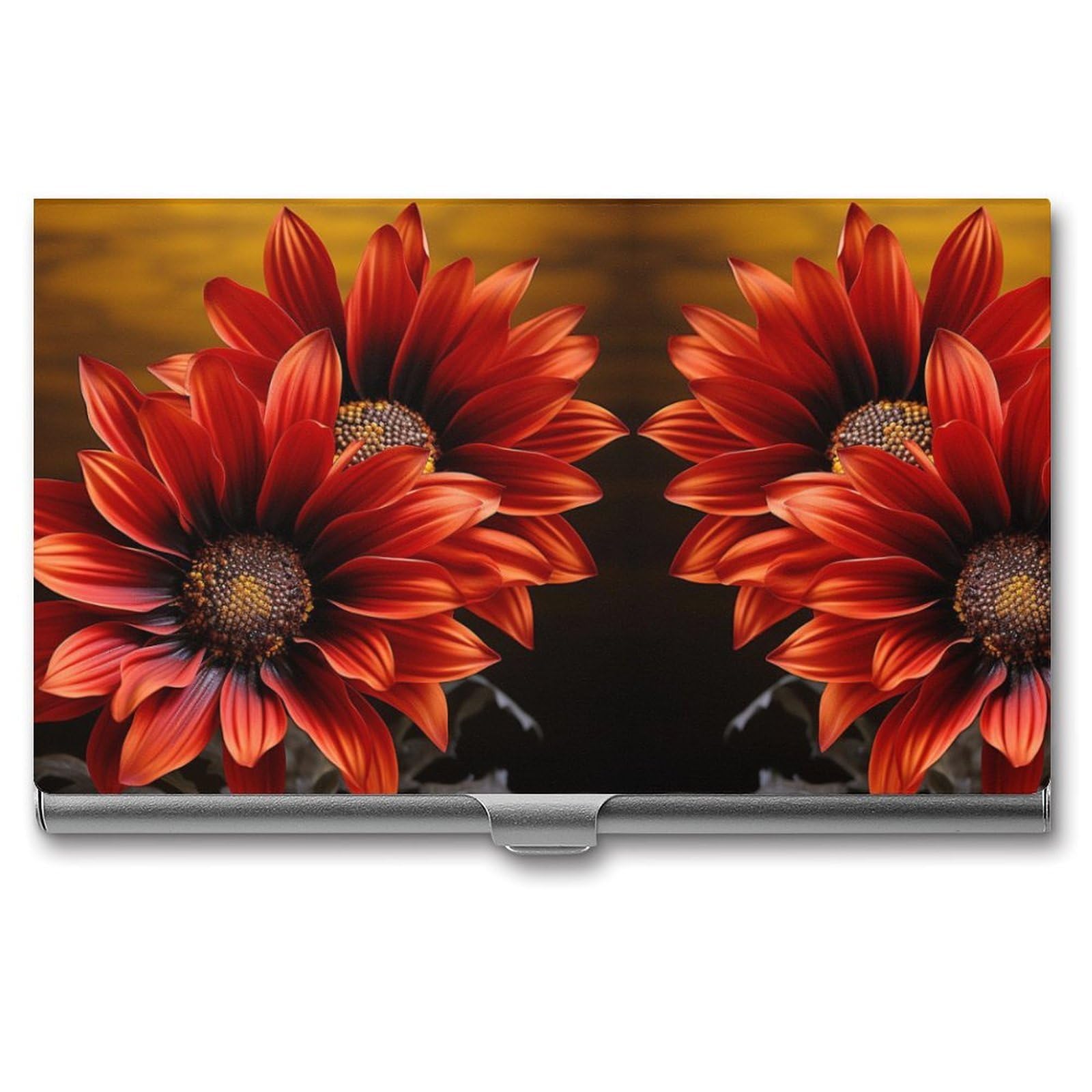 Fekiloot Unisex Silver Red Sunflower Card Holder Color Business Card Box Magnetic Travel Card Case Wallet Portable Business Card Carrier Suitable For Business Professionals Office