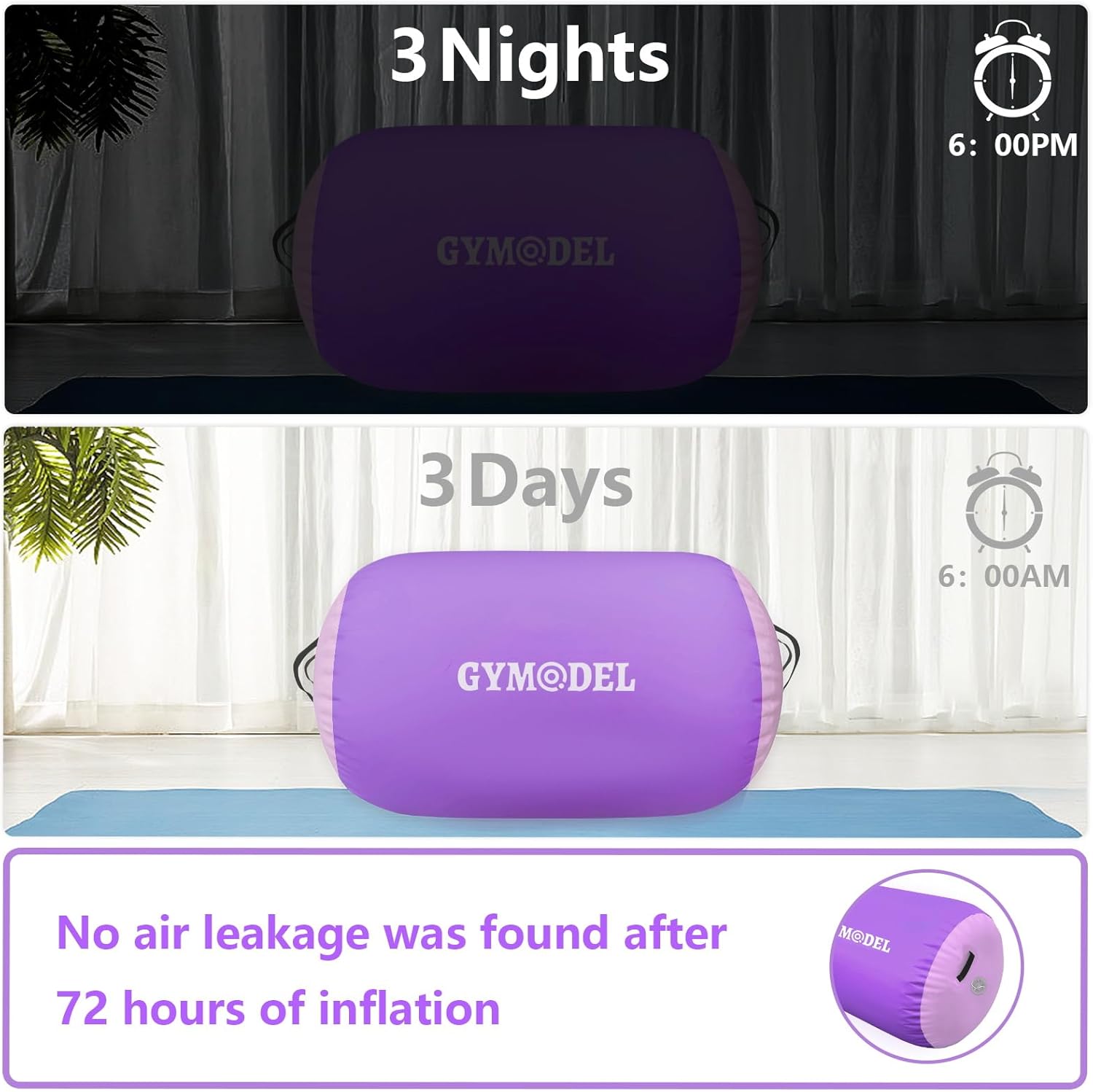 Air Roller Gymnastics Barrel Inflatable Tumbling Roller Air Mat, Air Barrel Gymnastics Tumble Track Mat with Pump for Backhandspring/Training Cheerleading/Yoga/Home and Outdoor Use