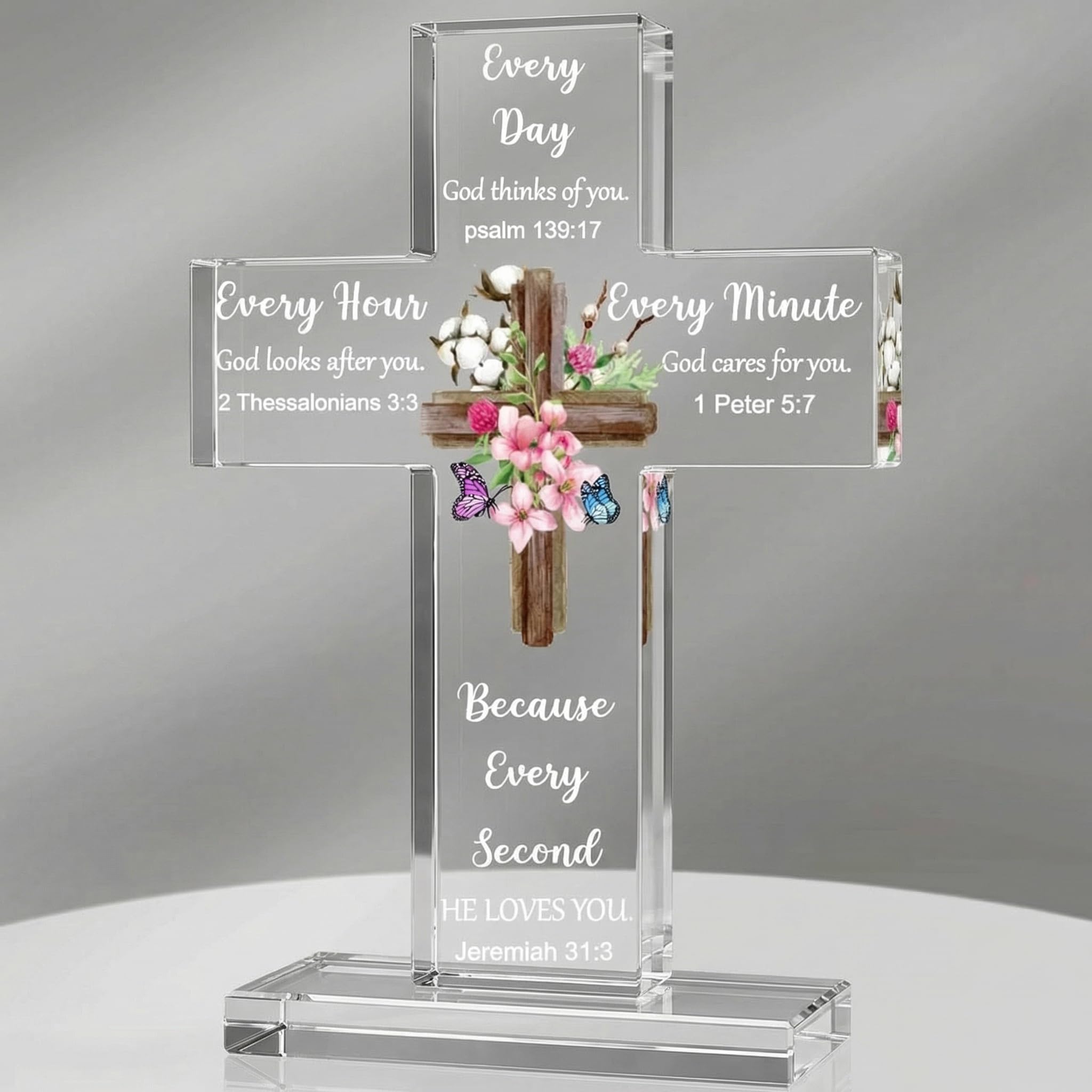 Chunful Christian Religious Gift for Women Acrylic Decorative Cross Standing Decor Jesus Catholic Bible Scripture Inspiration Gifts Cross for Mother Day Women Men Friends Coworker(Fresh Style)