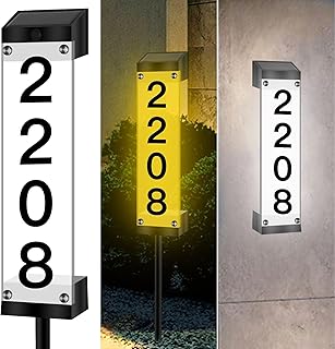 Solar House Numbers for Outside, Lighted Solar Address Sign Plaque Address Numbers for Houses Waterproof LED Solar Powered Address Sign with Stakes for Outside Home,Yard,Street (3000K-6000K)