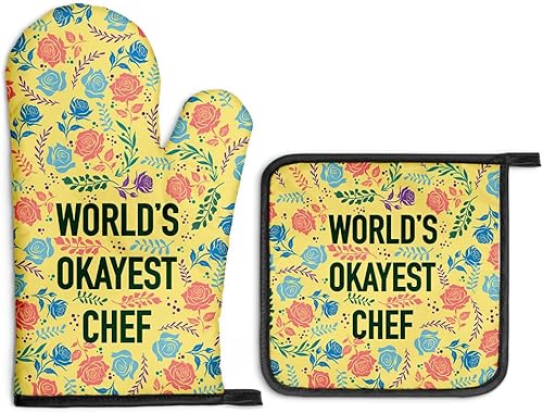 Miniatura 28 de Baking Because Murder is Wrong - Divertidos guantes de horno y soportes para ollas, divertidos guantes de cocina retro para decoración de cocina