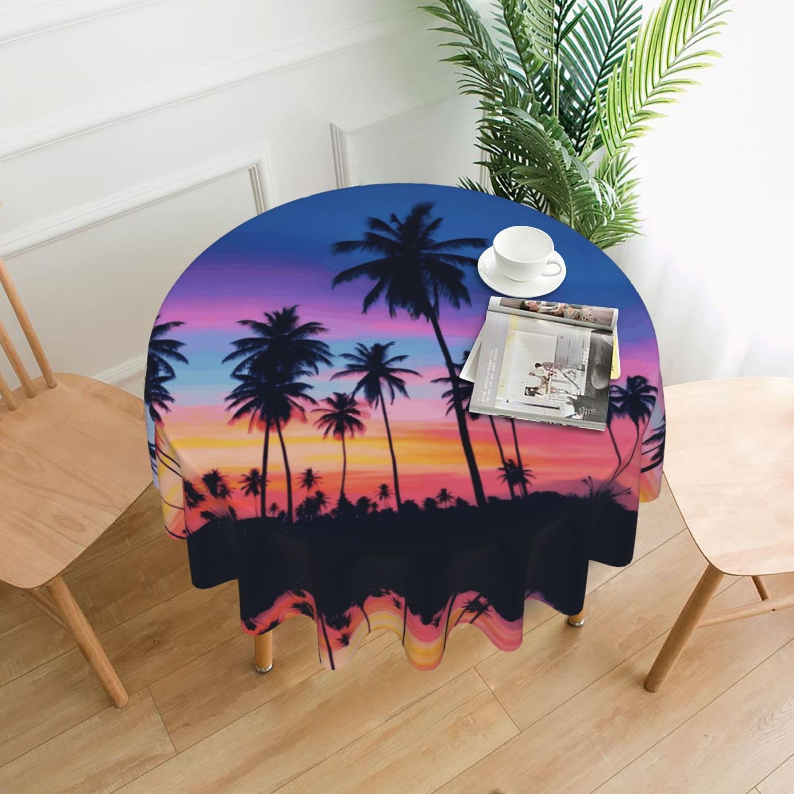 YYHWHJDE Palm Trees Prints Round Decorative Tablecloth 60in - High-Grade Polyester Throw for Elegant Dining & Festive Gatherings
