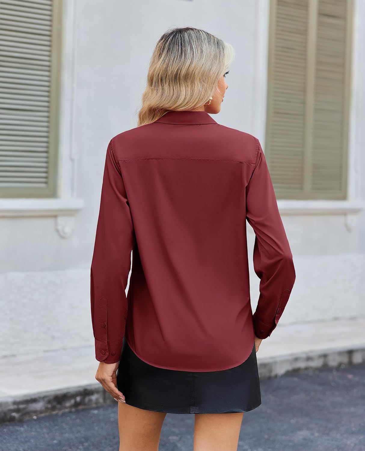 Button Down Shirts for Women Wrinkle Resistance Dress Shirts Collared Long Sleeve Formal Tops - Image 2