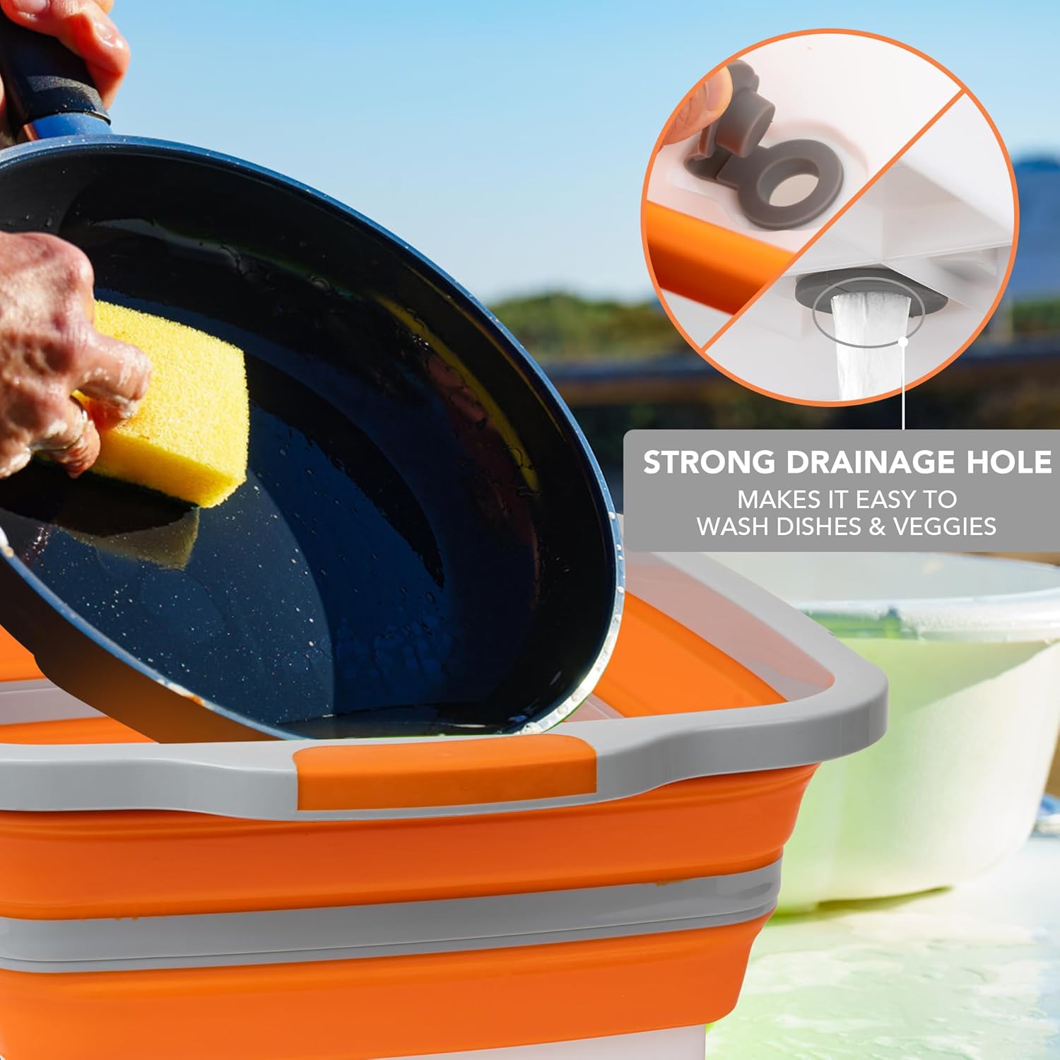 Tiawudi Large Collapsible BBQ Prep Tub with Locking Lid, Basket for Meal Prep Marinating Food Storage, Plastic Cutting Board(4.22 Gal/16L), Camping Sink with Colander, Dish Basin