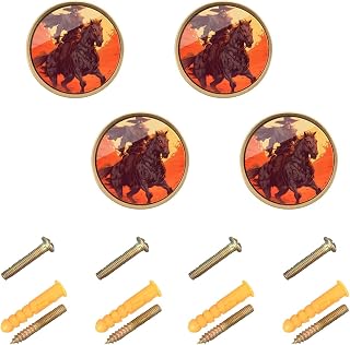 4 Pack Red Sunset Horse Skeleton Cabinet Knobs, Fashion Design Pulls Handle for Dresser Drawer Cupboard Furniture Decorative