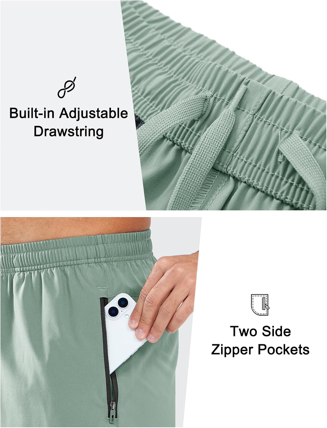  Men's Athletic Running Shorts Quick Dry Lightweight Zip Pockets thumbnail