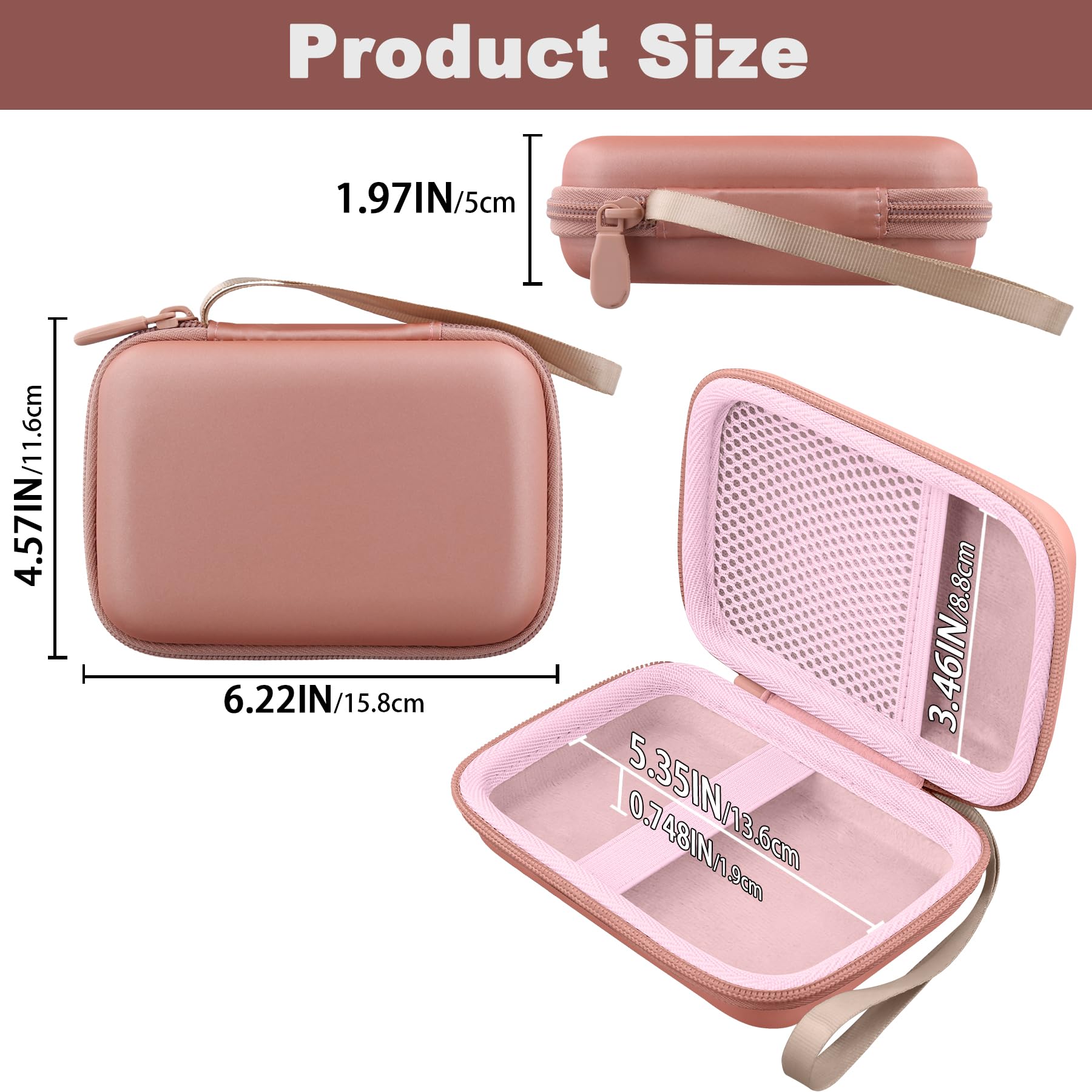 Robuste Transporttasche für den Liene 2x3 Zoll Mini-Sofortbild-Fotodrucker (tragbar, Farb- und Schwarzweißdruck), rosa Tasche